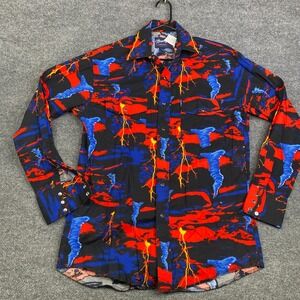 VTG Wrangler Brush Western Shirt Mens Medium Tornado Lightning Snap V736-007B